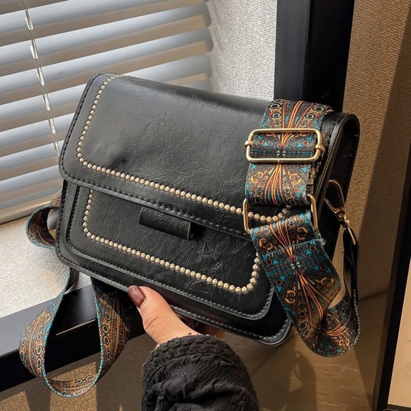 Boho Vegan Leather Print Strap Crossbody Shoulder Bag - Picture 1 of 14